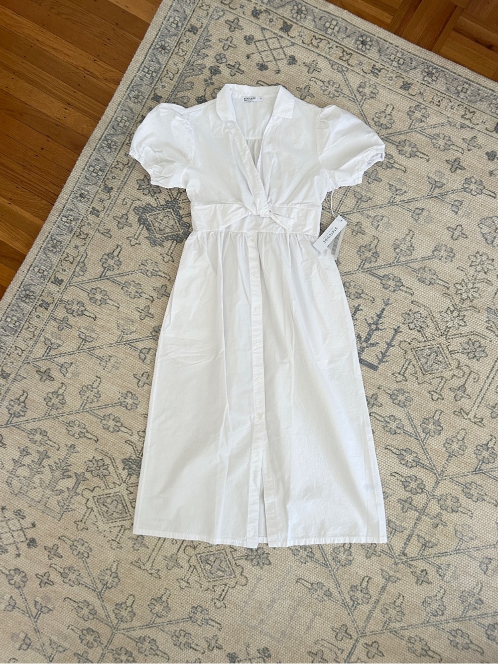 $228 Made in USA White Cotton Poplin Midi Button Down Shirt Dress Small 4 6